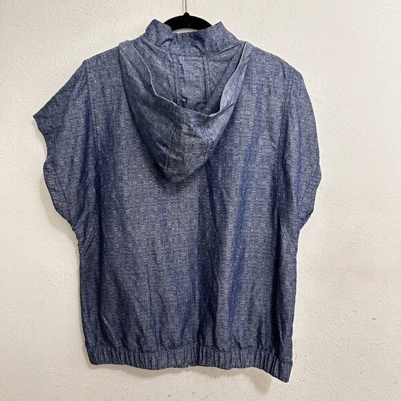 Derek Lam for Design Nation Jacket Blue Chambray Organic Cotton Blend Hooded L - Picture 6 of 12